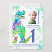 Dinosaur Waterverf 1e verjaardagsfeest Kaart (Voorkant)