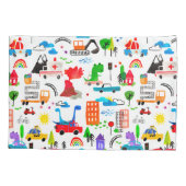 Dinosaur Waterverf Busy City Gepersonaliseerde Kin Kussensloop (Achterkant)