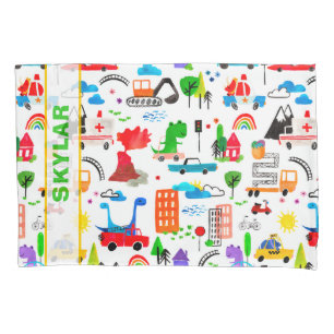 Dinosaur Waterverf Busy City Gepersonaliseerde Kin Kussensloop