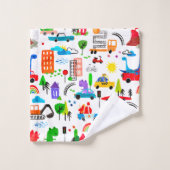 Dinosaur Waterverf Busy City Kinder auto's Bad Handdoek (Wasdoekje)