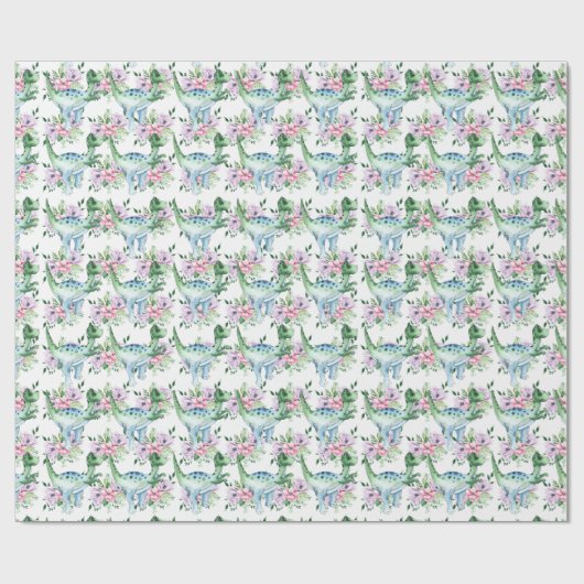 Dinosaur waterverf cartoon jongens meisjes  cadeaupapier (Vlak)