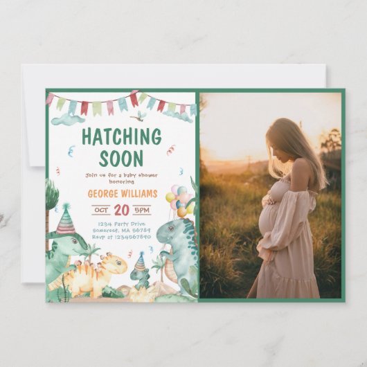 Dinosaur Waterverf Hatching Soon Baby shower Kaart (Voorkant)