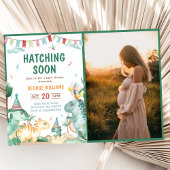 Dinosaur Waterverf Hatching Soon Baby shower Kaart