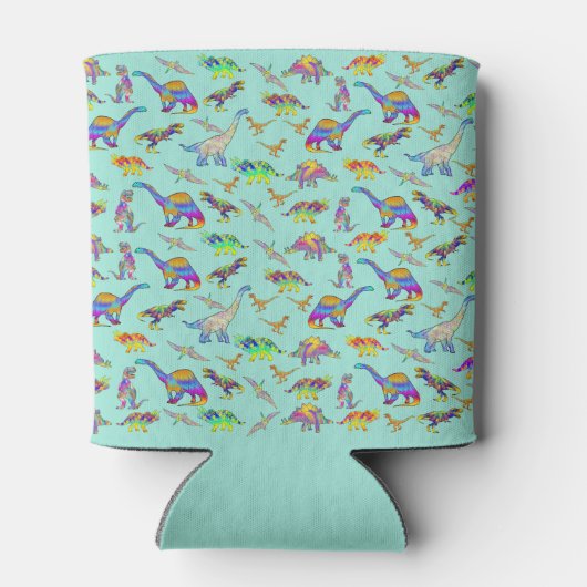 Dinosaur waterverf Patroon blauwgroen Blikjeskoeler (Achterkant)