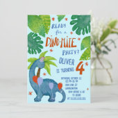 Dinosaur waterverf schattige verjaardag kaart (Staand voorkant)