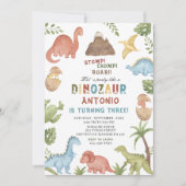 Dinosaur waterverf stomp chomp roar verjaardagsdee kaart (Voorkant)