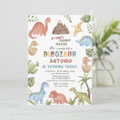 Dinosaur waterverf stomp chomp roar verjaardagsdee kaart (Staand voorkant)