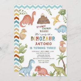 Dinosaur waterverf stomp chomp roar verjaardagsdee kaart