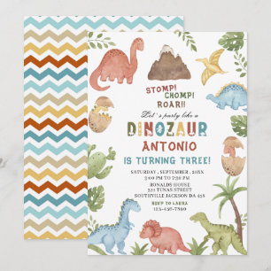 Dinosaur waterverf stomp chomp roar verjaardagsdee kaart