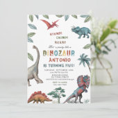 Dinosaur waterverf stomp chomp roar verjaardagsdee kaart (Staand voorkant)