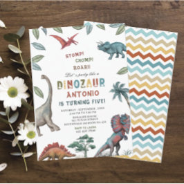 Dinosaur waterverf stomp chomp roar verjaardagsdee kaart