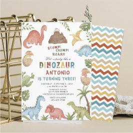 Dinosaur waterverf stomp chomp roar verjaardagsdee kaart