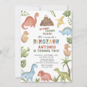 Dinosaur waterverf stomp chomp roar verjaardagsdee kaart (Voorkant)