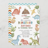 Dinosaur waterverf stomp chomp roar verjaardagsdee kaart (Voorkant / Achterkant)