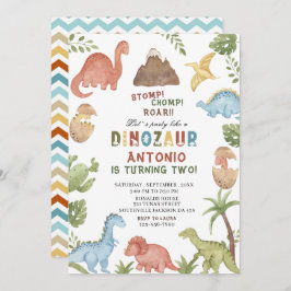 Dinosaur waterverf stomp chomp roar verjaardagsdee kaart