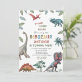 Dinosaur waterverf stomp chomp roar verjaardagsdee kaart (Staand voorkant)