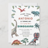 Dinosaur waterverf stomp chomp roar verjaardagsdee kaart (Voorkant)