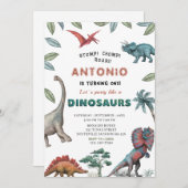 Dinosaur waterverf stomp chomp roar verjaardagsdee kaart (Voorkant / Achterkant)