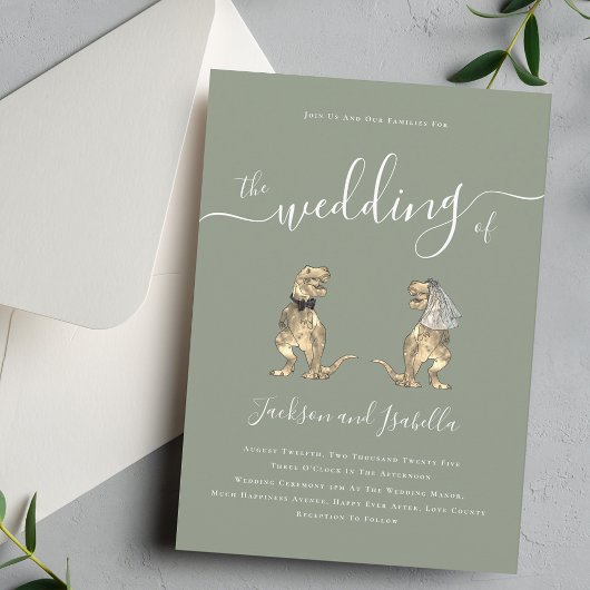 Dinosaur Wedding Boho Sage Green Kaart