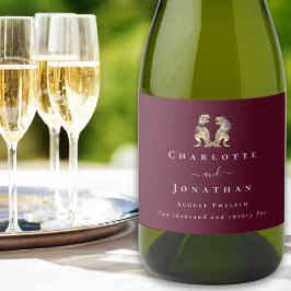 Dinosaur Wedding Bourgogne & Cream gepersonaliseer Sparkling Wijnetiket