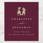 Dinosaur Wedding Bourgogne & Cream gepersonaliseer Wijn Etiket (Enkel label)