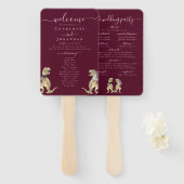 Dinosaur Wedding Ceremony Burgundy Wine Blush Pink Handwaaier (Voorkant en achterkant)