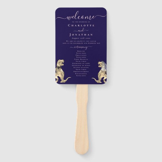 Dinosaur Wedding Ceremony Navy Blue Blush Pink Handwaaier (Voorkant)