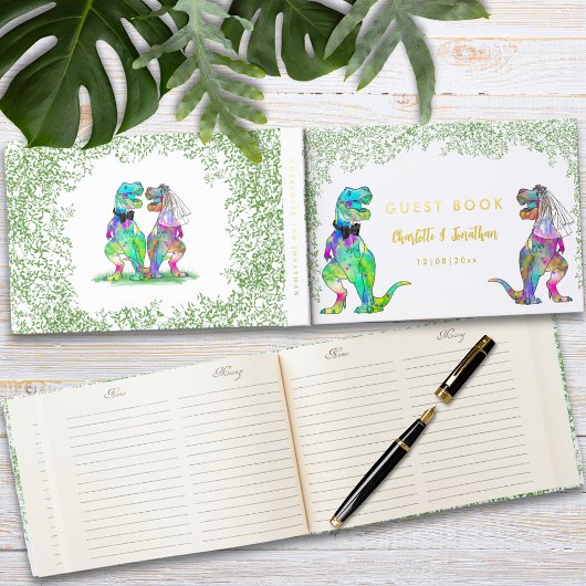 Dinosaur Wedding Gold Folie Gastenboek