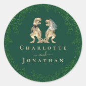 Dinosaur Wedding Green Custom Ronde Sticker (Voorkant)