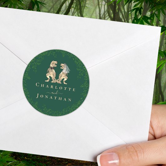 Dinosaur Wedding Green Custom Ronde Sticker