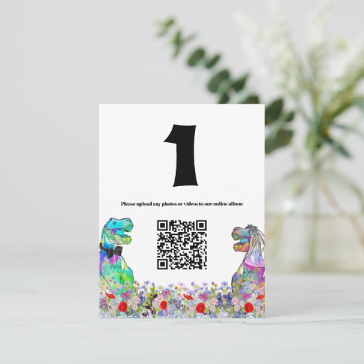 Dinosaur Wedding Kleurrijke Wildflower QR-code (Staand voorkant)