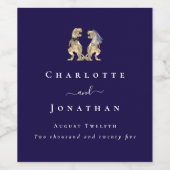 Dinosaur Wedding Marine Blauw & Wit Gepersonalisee Wijn Etiket (Enkel label)