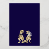 Dinosaur Wedding Navy Blauw en Goud Folie Uitnodiging (Achterkant)