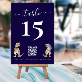 Dinosaur Wedding Navy Blue QR-code voor foto's Kaart