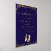 Dinosaur Wedding Welcome Navy Blue Gold Folie Afdrukken (Laagn)