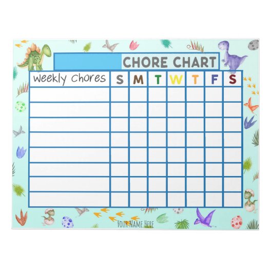Dinosaur Weekly Chore Chart Custom Notitieblok (Voorkant)