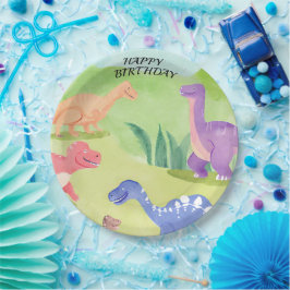 Dinosaur wereld gelukkige verjaardag turquoise papieren bordje