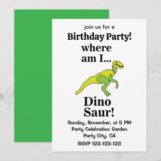 Dinosaur Where Am I Funny Birthday Party Kaart (Voorkant / Achterkant)