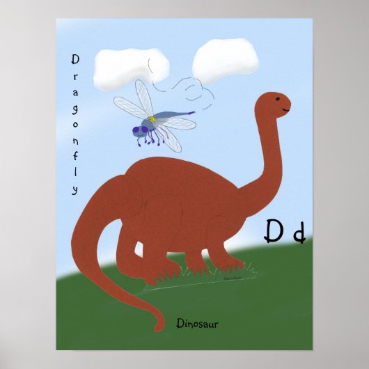 Dinosaur Whimsical Cartoon Art Poster (Voorkant)