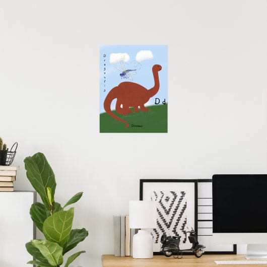 Dinosaur Whimsical Cartoon Art Poster (Thuiskantoor)