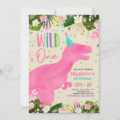 Dinosaur Wild Een verjaardag Roze Dinosaur Birthda Kaart (Voorkant)