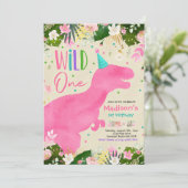 Dinosaur Wild Een verjaardag Roze Dinosaur Birthda Kaart (Staand voorkant)