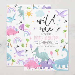 Dinosaur Wild One 1st Birthday Party Kaart