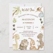 Dinosaur Wild One 1st Birthday Party Kaart (Voorkant)