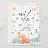 Dinosaur Wild One 1st Birthday Party Kaart (Voorkant)