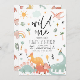 Dinosaur Wild One 1st Birthday Party Kaart