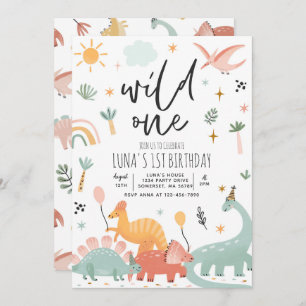 Dinosaur Wild One 1st Birthday Party Kaart