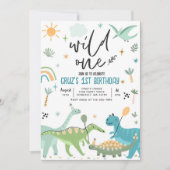 Dinosaur Wild One 1st T-Rex Birthday Party Kaart (Voorkant)