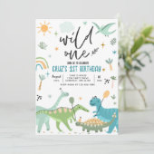 Dinosaur Wild One 1st T-Rex Birthday Party Kaart (Staand voorkant)