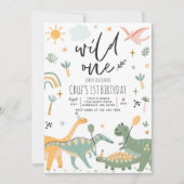 Dinosaur Wild One 1st T-Rex Birthday Party Kaart (Voorkant)